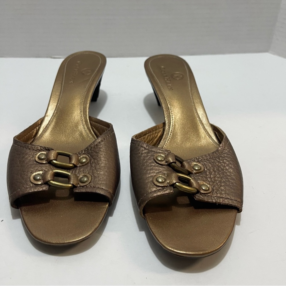 Cole Haan Metallic Bronze Mules with Brown Buckles